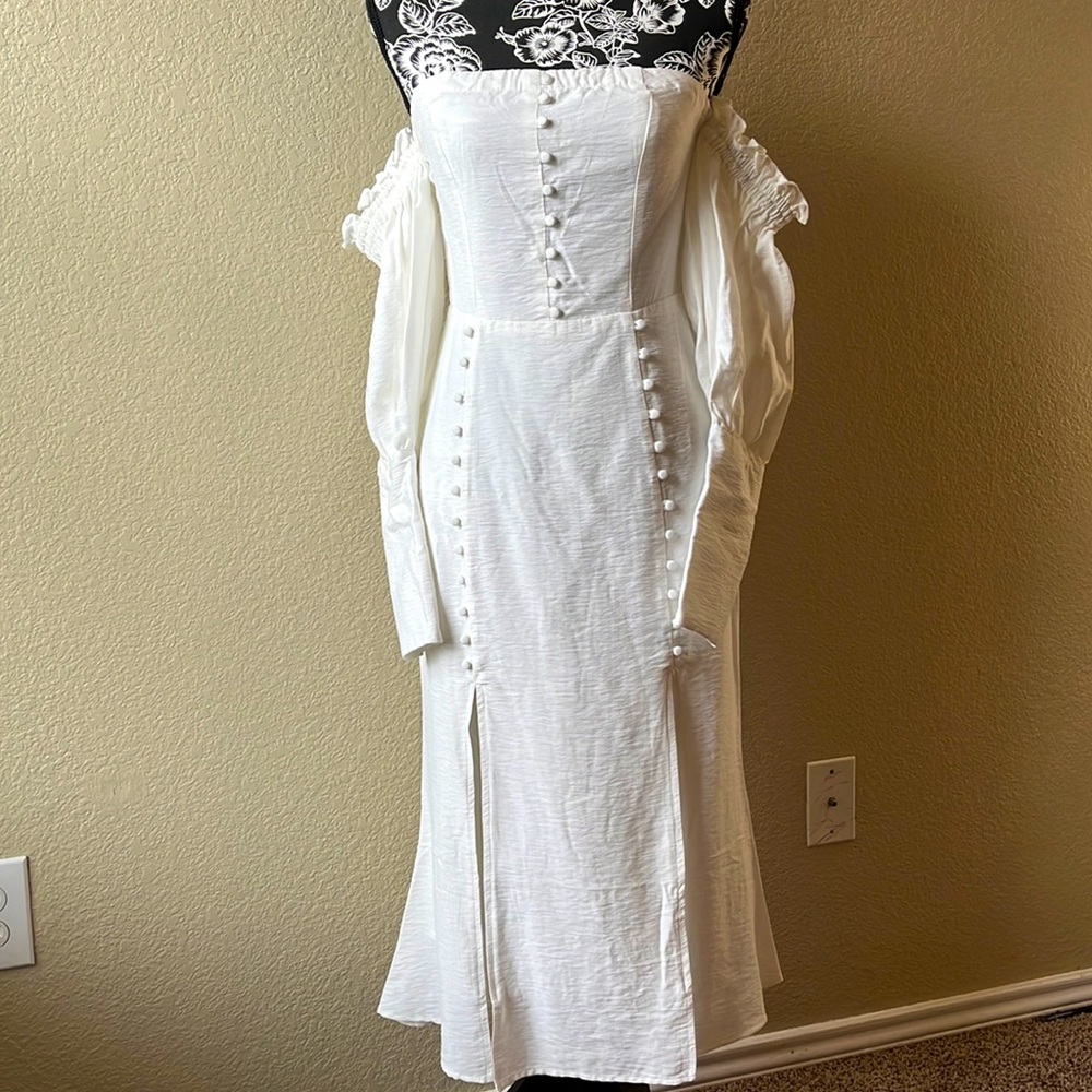 LANI THE LABEL white dress with button detail